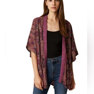 Tigerlily Kimono Cardigan Open Front Boho Paisley Print – Size Small